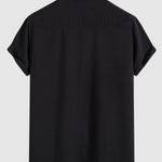 Men's solid color lapel button down casual short sleeve shirt