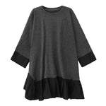 Women's Loose Casual Color Block Patchwork  Midi Dress