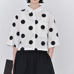 Women's Polka Dot Pleated Retro Collared Short Shirt