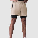 Men's fake two-piece multi-pocket quick-drying sports shorts