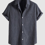 Men's Classic Striped Pocketless Button Casual Short Sleeve Shirt
