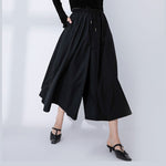 Women's Black High-Waisted Wide-Leg Skirt-Pants