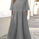 Zeagoo Women's Casual Loose Round Neck Cotton Linen Long Dresses with Pockets