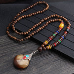 Buddha Stones Tibetan Wenge Wood Bodhi Seed Agate Balance Peace Necklace Pendant (Extra 40% Off | USE CODE: FS40)
