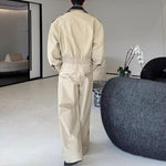 American Double-layered Collar Patchwork Jacket and Wide-leg Trousers Two-piece Set