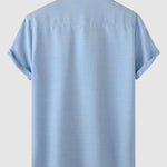 Men's solid color Cotton-linen button casual short-sleeved shirt