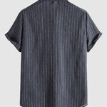 Men's Classic Striped Pocketless Button Casual Short Sleeve Shirt
