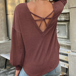 Zeagoo Long Sleeve Backless Hollow Knit Sweater for Women Casual Work Office Loose Fit 2026 | Under