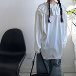 Padded Shoulder Ruffle Collar Loose Drape Shirt