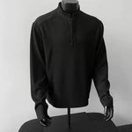 Ribbed Textured Band Collar Henley Shirt