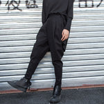 Solid Color Elastic Waist Casual Trousers