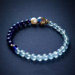 Buddha Stones Natural Aquamarine Lazurite Lapis Lazuli Fish Healing Bracelet