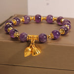 Buddha Stones Natural Amethyst Lotus Healing Spiritual Bracelet
