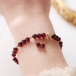 Buddha Stones 14K Gold Plated Alloy Natural Garnet Calm Bracelet