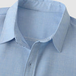 Men's solid color Cotton-linen button casual short-sleeved shirt
