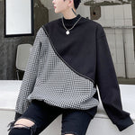Plaid Stitching Irregular Sweatshirt