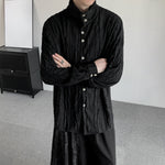 Textured Pleated High Collar Shirt