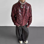 Python-textured Cotton Leather Jacket