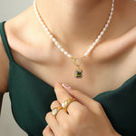Buddha Stones Pearl Zircon Wealth Charm Necklace Pendant