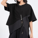 Womenâ€˜s Crew Neck Loose Irregular Hem T-shirt