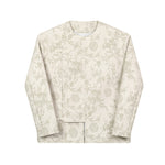 Retro Round Neck Disc Button Jacquard PU Leather Jacket