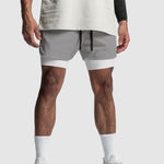 Men's Sports Fake Two-piece Double-layer Multi-pocket  Drying Sweat-wicking Breathable Causal Running Fitness Shorts