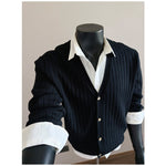 V-neck Striped Knit Cardigan