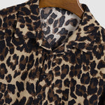 Men's Leopard  Corduroy Lapel Casual Long Sleeve Shirt