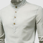 Men's Solid Color Cotton Linen Stand Collar Shirt