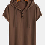 Short Sleeve Henley Hooded T-Shirt