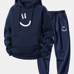Smiley Face Print Drawstring Hoodie & Smiley Face Print Jogger Pants