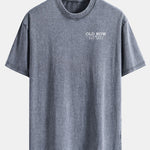 USA Old Row Beer Print Washed Distressed Drop Shoulder T-Shirt