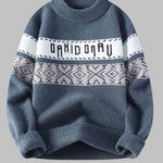 Men's Color-Block Letter Jacquard Loose Crew Neck Sweater