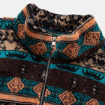 Relax Fit Quarter Zip Ethnic Geometric Patchwork Teddy Sweatshirt & Straight Leg Corduroy Pants