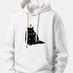 Colorful Light Black Cat Print Relax Fit Hoodie