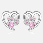 Paw and Heart Earrings with Zirconia