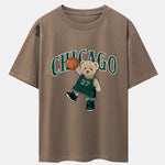 Chicago Basketball Bear Print Drop Shoulder Oversize T-Shirt