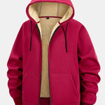 Teddy Lined Zipper Kangaroo Pocket Hoodie
