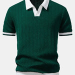 Texture Contrast Knitted V Neck Polo Shirt