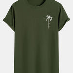 Palm Tree Slogan Print Cotton Arc Hem T-Shirt