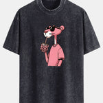 Pink Panther Print Washed Distressed Drop Shoulder T-Shirt