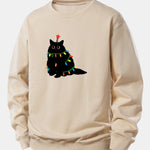 Colorful Light Black Cat Print Relax Fit Sweatshirt