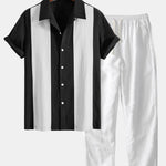 Linen Look Patchwork Bowling Shirt & Straight Leg Linen Pants