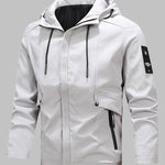 Men's solid color stylish double pocket zipper hooded jacket