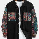 Ethnic Geometric Jacquard Patchwork Corduroy Shirt & Straight Leg Corduroy Pants