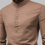 Men's Solid Color Cotton Linen Stand Collar Shirt