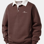 Men Print Contrast Polo Collar Sweatshirt