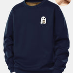 Ghost Drinking Coffee Print Teddy Fleece Lined Sweatshirt