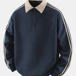 Stripe Waffle Zipper Polo Neck Sweatshirt