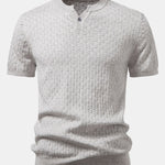 Checkerboard Henley Collar Sweater Knitted T-Shirt